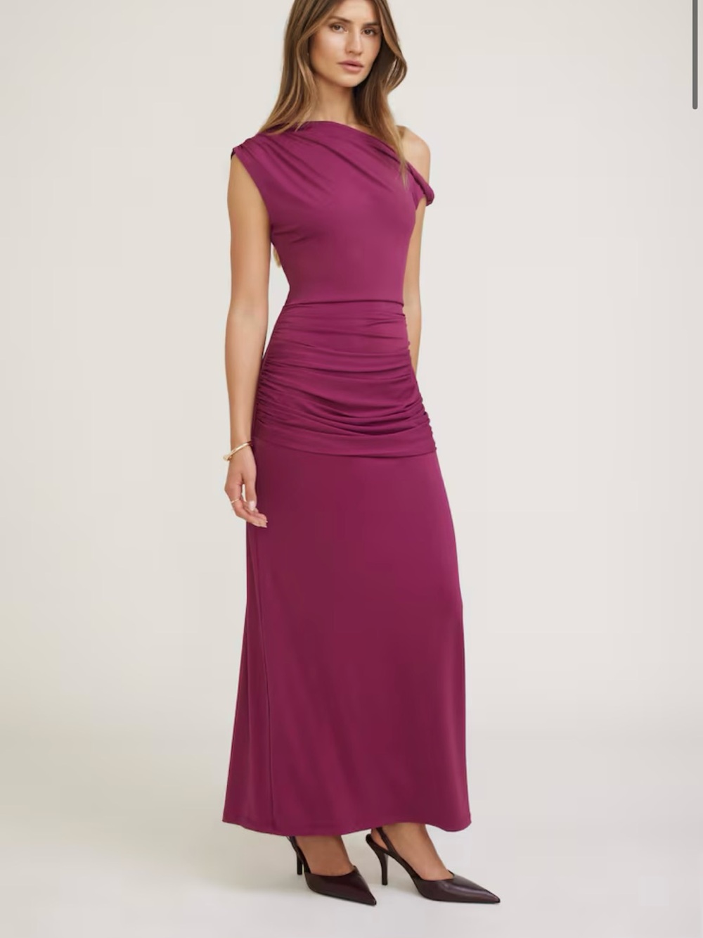 Dynamite One-Shoulder Ruched Maxi Dress